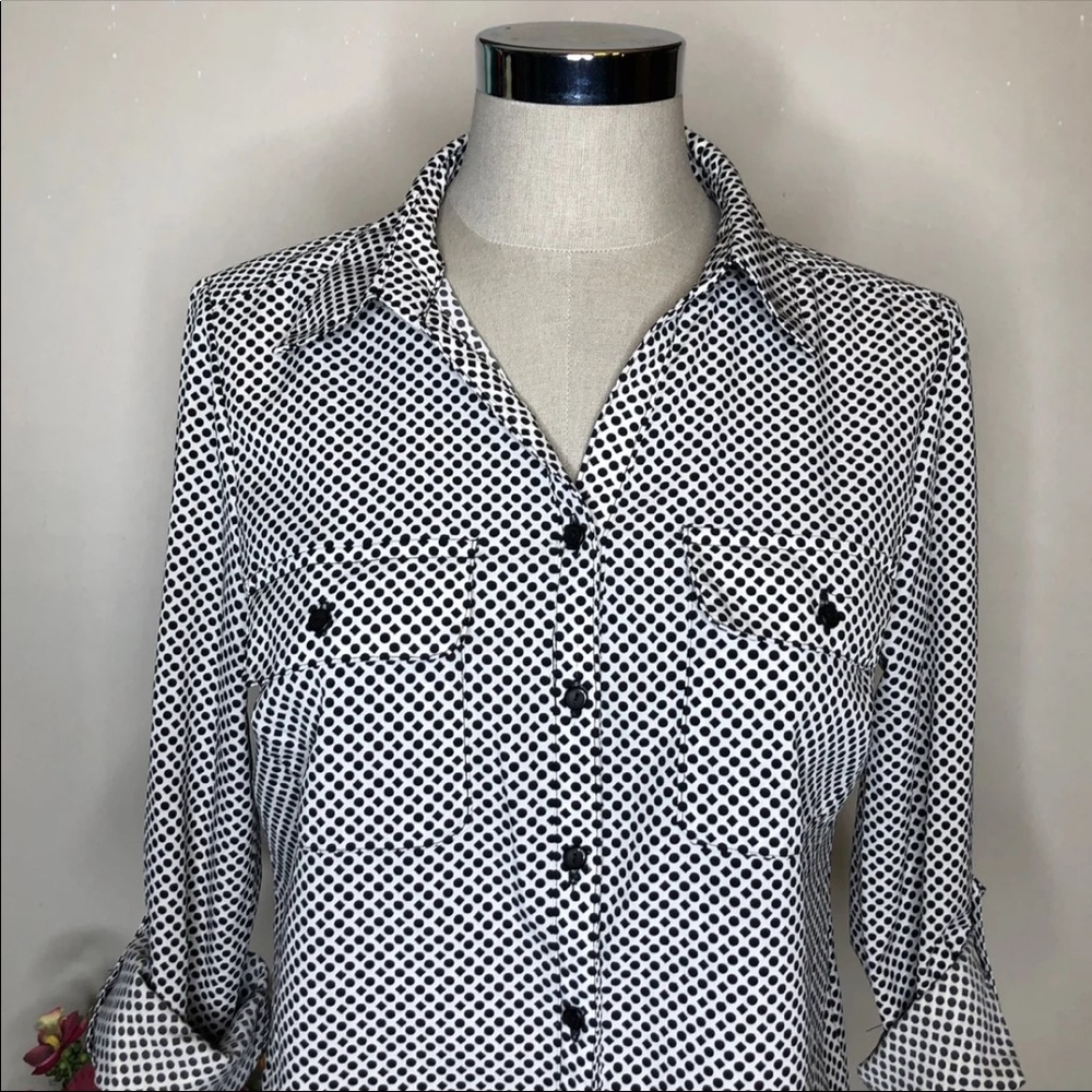 Notations Black and White Printed Button Up - Picture 2 of 6